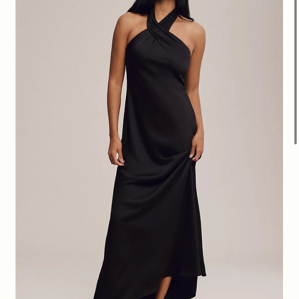 Anthropologie Twist Halter Black Dress